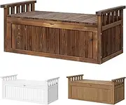 ALFORDSON Outdoor Wooden Bench Storage Box, Durable Fir Wood Cabinet Garden Seat with 200L Storage Capacity, Tool Chest Toy Storages Container for Patio Garden Lawn Balcony, 320kg Max, Charcoal