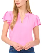 CeCe Split Neck Flutter Sleeve Top