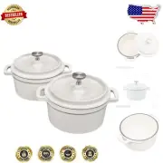 Luxury White Cast Iron Cocotte Set - 24 oz Mini Dutch Ovens for Kitchen Charm