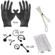 Black Body Piercing Kit Belly Ring,Tongue,Eyebrow,Nipple,Lip,Nose