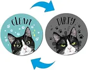 WIRESTER 3.5 inch Dishwasher Clean Dirty Flip Sign Double-Sided Decoration for Kitchen Dishwasher Washing Machine, Black White Tuxedo Cat