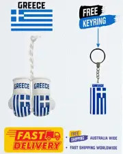 GREEK FLAG , GREECE , MINI BOXING GLOVES, BUY 1 PAIR GET 1 FREE KEYRING