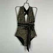 Nicole Miller NWT Leopard Print Tie Waist Swimsuit Size S
