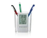 Digital LCD Alarm Clock, Pen Holder, Time, Date, Year, Week, Temperature, Calendar, Display for Home, Office, School