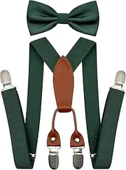 [BEWDIO] Mens Adjustable Suspenders and Pre-tied Bow Tie for Adults, Bowtie and Suspenders with 4 Strong Metal Clips
