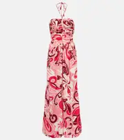 [Poupette St Barth] Poupette St Barth Claudia floral cutout satin jumpsuit AU 8 pink