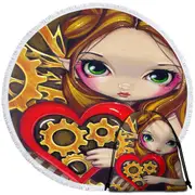 Heart Lovley Girl a Clockwork Valentine Round Beach Towel