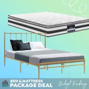 Queen Package | Amor Metal Bed Gold & Normay Pillow Top Mattress (Medium Firm)