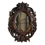 Wood Hand Carved Mirror with Frame Vintage Style Wall Art Home Decor Fruit