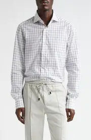 ISAIA Button-Up Shirt in White Blue at Nordstrom, Size 39