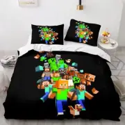 Minecraft Steve & Alex Game Bro Duvet Quilt Cover Pillowcases Set S D Q BLACK