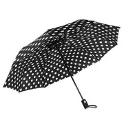 Agaric Cute Polka Dots Compact Travel Umbrella - 10 Ribs Windproof Black