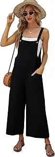 [Gihuo] Women's Baggy Loose Wide Leg Jumpsuits Cotton Linen Bib Overalls Sleeveless Button Jumpsuit with Pockets