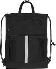 Drawstring Backpack Bag with Shoe Compartment, Large Capacity Black Pull String Sport Bag, Gym Sack with Side Pocket for Men Women