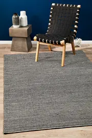 Oskar Felted Wool Striped Rug Black White