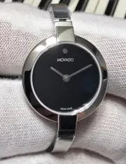 NEW! MOVADO Ladies Quartz Watch Polished Stainless Case & Bangle w/Black Dial