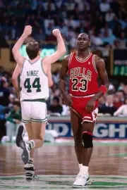 Michael Jordan Chicago Bulls looks on as Danny Ainge Boston Celtic- Old Photo