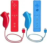 AUFGLO Retro Wii Remote Controller and Nunchuck Controller Compatible with Wii/Wii U, Includes Silicone Case and Wrist Strap (Red+Blue)