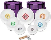 SOUNDELLO 6-12inch Chakra Symbol Design 432hz Quartz Crystal Singing Bowls Set of 7, for Healing Mindfulness Meditation Yoga Sound Baths with Case Mallet Suede Striker