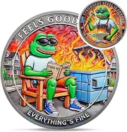 Fun Dumpster Fire Frog Challenge Coin - The Strongest Steel is Forged Dumpster Fire Coin - Emotional Support This is Fine Chip - Funny Desk Accessories for Work - Inspirational Gifts for Men Women
