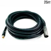 25FT Premium 3-Pin XLR Male to RCA Male Microphone Audio Cable Cord Gold 16AWG