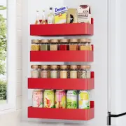 Magnetic Spice Rack for Refrigerator, Kitchen Organizer and Storage Shelf, Red (