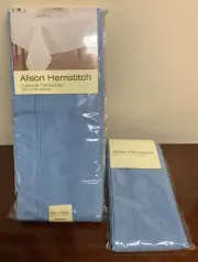Alison Hemstitch Cutwork Oblong Tablecloth 60 x 102 Light Spring Blue & Napkins