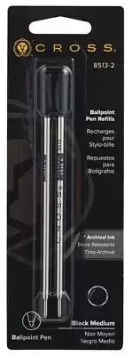 2 x Genuine Cross Ballpoint Pen Refills – Medium Point - Black Ink - 8513-2