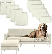 9p Patio Cushion Covers Anti Cat Scratch Leather Outdoor Cushion Covers Replacement 100% Waterproof with Zipper for 4p Patio Furniture, Slipcover for Outdoor Furniture Cushions Cream, Cover Only