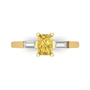 1.05 Emerald Cut 3 stone Yellow Promise Wedding Ring 14k Yellow Solid Solid Gold
