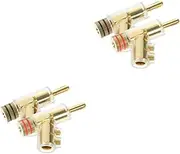 Angoily 4 Pcs Hi-fi Speaker Cable Connector Banana Plug Angled Banana Connectors Solderless Speaker Banana Connectors Speaker Terminals Connectors Double Screw Locking Plugs Golden Abs