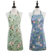 2 Pack Floral Aprons for Women, Adjustable Kitchen Chef Aprons with Rose