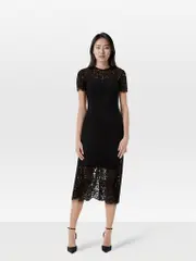 Black Midi Floral Lace Dress