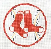 Hand-painted Needlepoint Canvas, RED SOX, 4" Circle, 18m, NEW