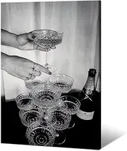 Vintage Champagne Glasses Posters Black and White Wall Art Trendy Wine Decor Funky Bar Cart Canvas Prints Unique Photography Aesthetic for Pub Kitchen Dining Living Room Home Decor 12x16in Framed
