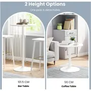 Costway 2Pcs 101.5/56cm Bistro High Round Bar Table Coffee Table Cocktail Table Pub Cafe Dining Side Table White