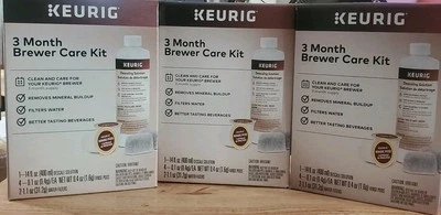 3 Boxes of Keurig 3 Month Brewer Care Kit Includes Water Filter, Rinse Pods, Des