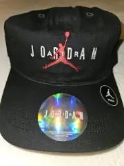 Air Jordan Hat Size Youth Black With Red Jump man Hook And Loop Strap Back NWT