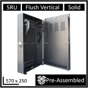 LDR Assembled 5U Flush Wall Mount Vertical Cabinet (570mm x 250mm) - 4U Rack For Gear 2U Mount For Patch Panels - Black Metal Construction WB-FT