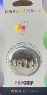 PopSockets Phone Grip Stand Chrome Drip Silver POPGRIP Popsocket Swappable Top
