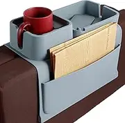 Couch Cup Holder Tray, Silicone Couch Arm Tray with Detachable Couch Cup Holder Tray, Anti-Slip Foldable Capacity Sofa Armrest Organizer for Holding Cups Drinks Remote Phones and Snacks (Gray)