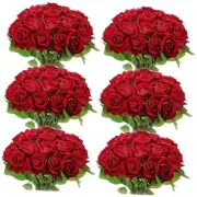 50 Pcs Artificial Rose Flower Realistic Silk Roses with Stem Bouquet Burgundy