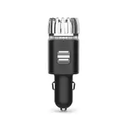 Car Air Purifier Ionizer, 12V Plug in Car Air Freshener Gadgets with Dual USB Charger Removes Cigarette Smoke, Pet and Food Odor, Ionic Ozone, Black
