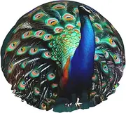 Beautiful Peacock Print Shower Cap For Women Men Reusable Lightweight Soft Bath Hair Cap With Elastic Band