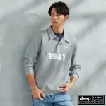【JEEP】男裝 率性文字印花長袖POLO衫(灰)
