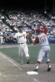 Mark Belanger Of The Baltimore Orioles Is Thrown Out At First Base Old Photo