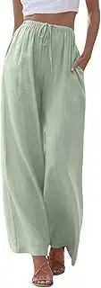 Women Summer Linen Pants Wide Leg Pants Drawstring High Waist Flowy Loose Fit Comfy Beach Trousers with Pockets 2025