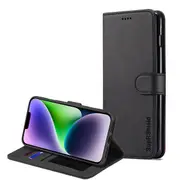 For Apple iPhone 14 Plus Case RFID Blocking Retro Flip Premium Leather Card Holder Wallet Cover – (Black)