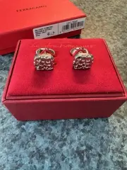 SALVATORE FERRAGAMO Palladium Men’s GANCINI Square Cufflinks Italy New In Box