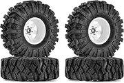 INJORA 1.9 Mud Tires Set -8.9mm Beadlock Wheel Rim for 1/10 RC Crawler Car Axial SCX10 90046 UTB18 TRX4 (White) - 4 Wheels, 4 Foam Inserts